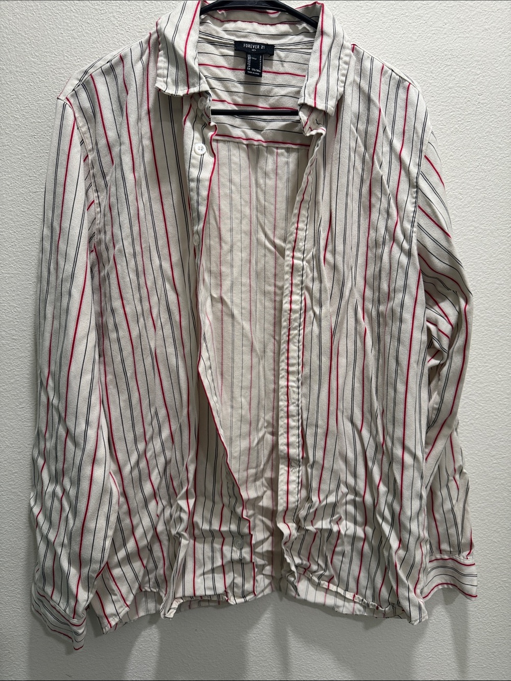 Forever 21 White Button-Down Shirt with Red & Black Stripes